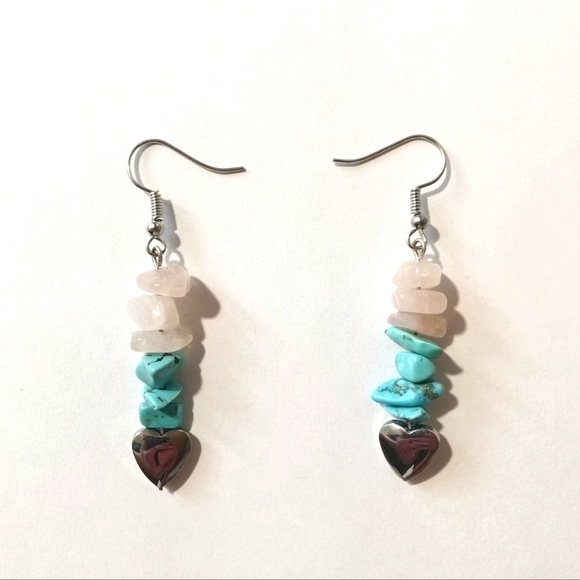 Rose Quartz, Hematite & Dyed Howlite Earrings - Picture 1 of 2